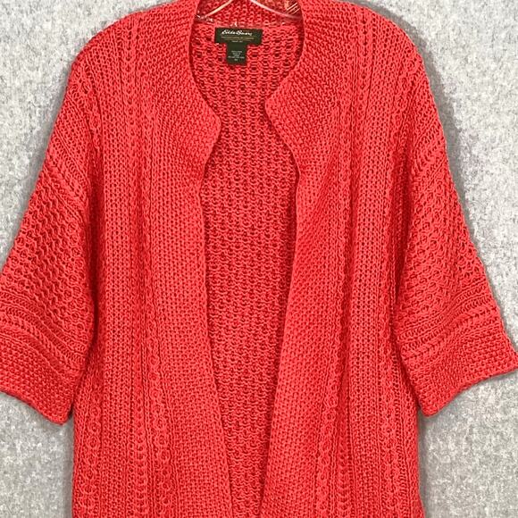 Eddie Bauer 100% Linen Open Knit Sweater Size M Crochet Cardigan Vintage - Picture 4 of 13